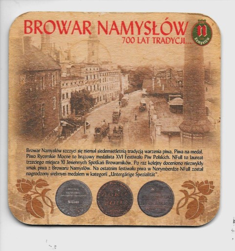 Zdjęcie oferty: Browar Namysłów podkładka 9 x 9 cm 700 lat