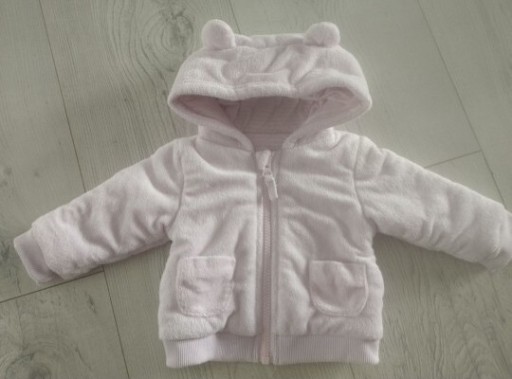 Zdjęcie oferty: Jak nowe śliczne różowe futerko dla dziewczynki, kaptur z uszami, ciepłe 74