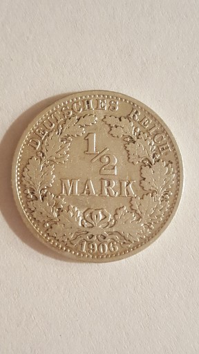 Zdjęcie oferty: 1/2 Mark 1906 A Deutsches Reich Niemcy srebro #64 