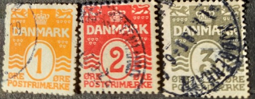 Zdjęcie oferty: Znaczki pocztowe Dania 1905/06r.Faliste linie.