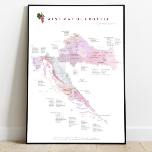Zdjęcie oferty: Wino Chorwacja regiony winiarskie 40x50cm mapa
