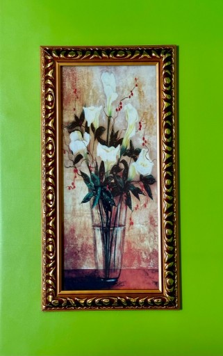 Zdjęcie oferty: Obraz kwiaty rama drewniana złota zdobiona vintage
