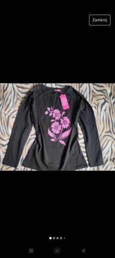 Zdjęcie oferty: Nowa czarna bluzka różowe kwiaty kwiatki S/M