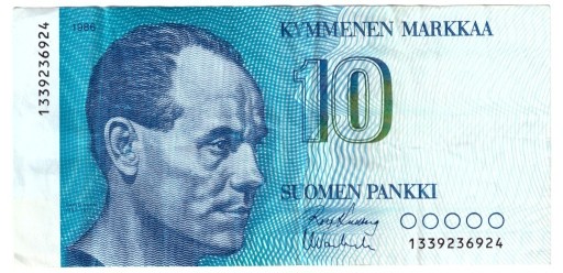 Zdjęcie oferty: Finlandia, banknot 10 marek 1986 - st. 3