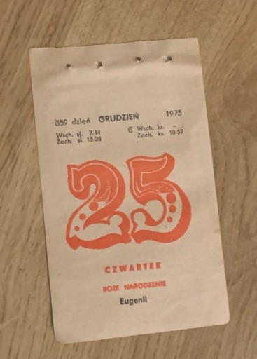 Zdjęcie oferty: 50 lat Kartka ze starego kalendarza 1975