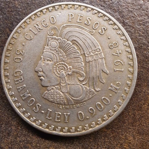 Zdjęcie oferty: Meksyk, 5 Pesos,1948r- srebro 0,900 1oz, st, I/I-