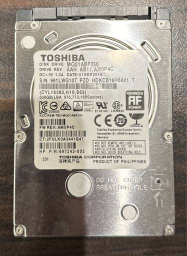Zdjęcie oferty: Dysk Toshiba MQ01ABF050, 500GB 2,5”
