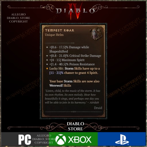 Zdjęcie oferty: Diablo 4 Tempest Roar "Ryk Burzy" Druid Sezon 4