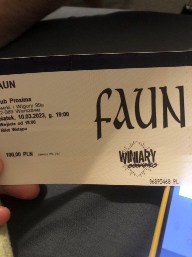 Zdjęcie oferty: Bilet Faun Koncert Warszawa 10.03.2023