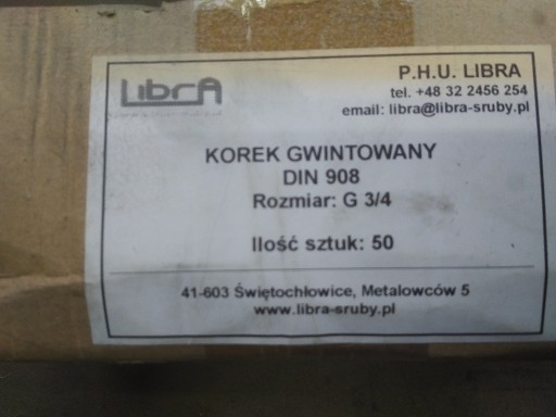 Zdjęcie oferty: Korek gwintowany G3/4” DIN908