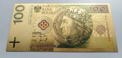 Zdjęcie oferty: Banknot pozłacany 24k 100 złotych POLSKA 1994 rok!