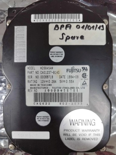 Zdjęcie oferty: Fujitsu M2684SAM 5400RPM Fast SCSI 50-Pin 532.1MB