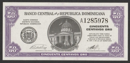 Zdjęcie oferty: Dominikana 50 centavos 1961 - stan bankowy UNC