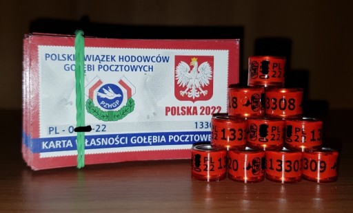 Zdjęcie oferty: Obrączki dla gołębi Polska 2021 z kartami- 10 szt.