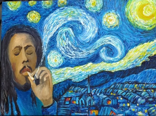 Zdjęcie oferty: Obraz olejny Van Gogh kontra Bob Marley 