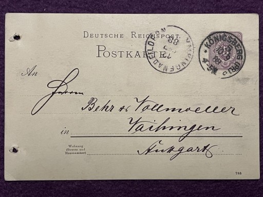 Zdjęcie oferty: Karta pocztowa Konigsberg 1888r.