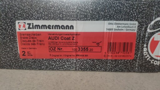 Zdjęcie oferty: Tarcze hamulcowe Zimmermann 100.3355.20