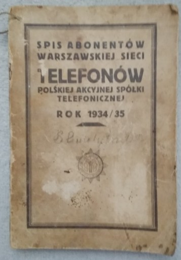 Zdjęcie oferty: Spis Abonentów Warszawskiej Sieci Telefonów 1934