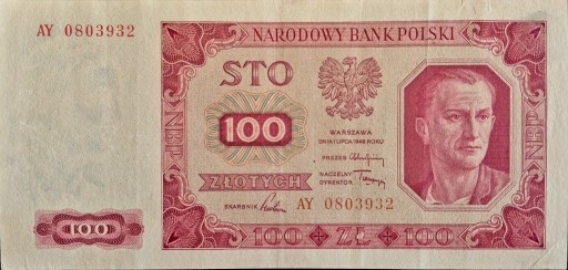 Zdjęcie oferty: 100 złotych 1948 seria AY stan 3++