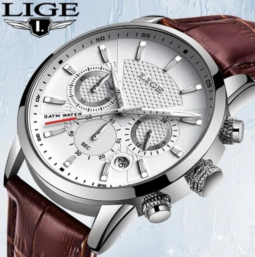 Zdjęcie oferty: LIGE Elegancki luksusowy zegarek skóra srebny