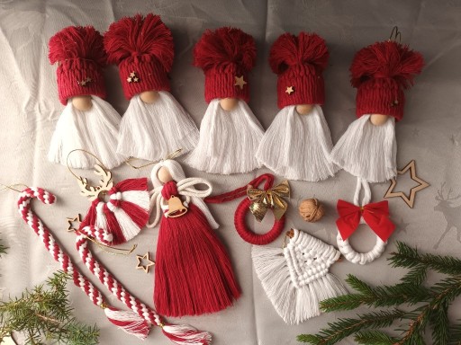 Zdjęcie oferty: Zestaw 12 sztuk ozdób świątecznych choinka makram 