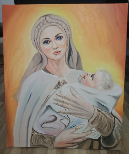 Zdjęcie oferty: Matka Boska z Dzieciatkiem obraz olejny