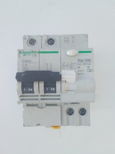 Zdjęcie oferty: Wyłącznik nadprądowy Schneider C60N 16A, 2P, RCD 25A AC