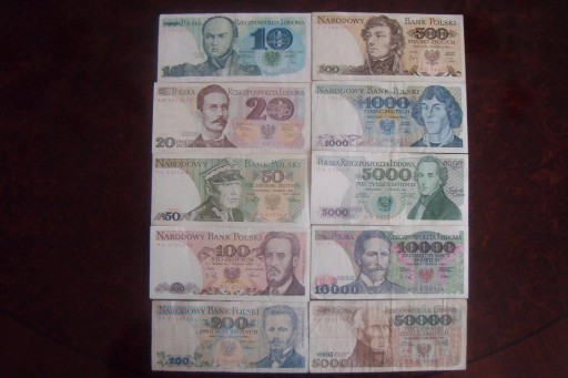 Zdjęcie oferty: POLSKA PRL ZESTAW  Banknoty od -10 zł - do 50000 zł 10 szt.