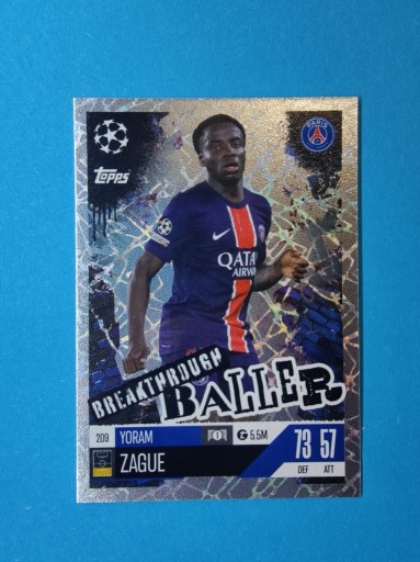 Zdjęcie oferty: TOPPS MATCH ATTAX EXTRA 2025 BREAKTHROUGH BALLER 209 YORAM ZAGUE PSG