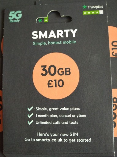 Zdjęcie oferty: 10x Aktywna Karta SIM SMARTY UK 3 roaming UE PL