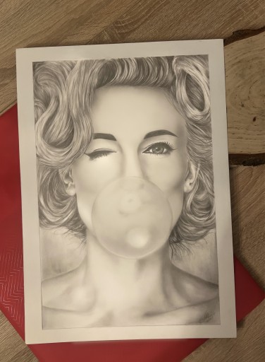 Zdjęcie oferty: Obraz, szkic Kobieta z gumą balonową, rysunek A3