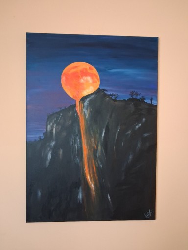 Zdjęcie oferty: Zachód słońca z nutą abstrakcji 70x100 cm farby akrylowe