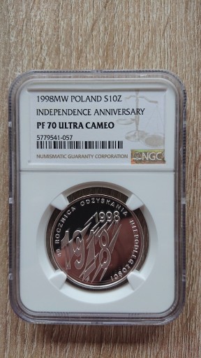 Zdjęcie oferty: 10zł.1998r.Odzyskanie Niepodległości-NGC PF70