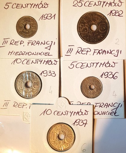 Zdjęcie oferty: zestaw centymów  1931-1937 III Rep. FRANCUSKA