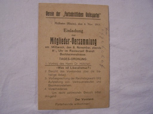 Zdjęcie oferty: Zaproszenie na walne zgromadzenie z 4 listop. 1911