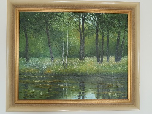 Zdjęcie oferty: Obraz olejny na płótnie, pejzaż, rzeka, mazury