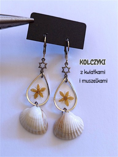 Zdjęcie oferty: Kolczyki z kwiatkami i muszelkami, ręcznie robione 