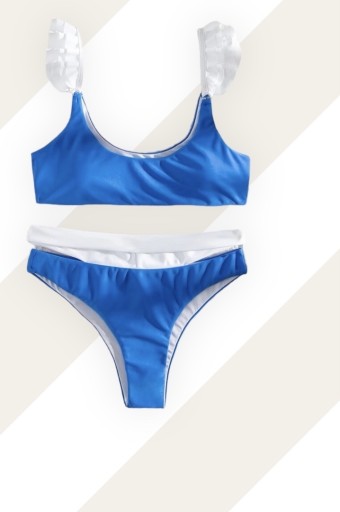 Zdjęcie oferty: Niebiesko białe bikini strój kąpielowy falbanki
