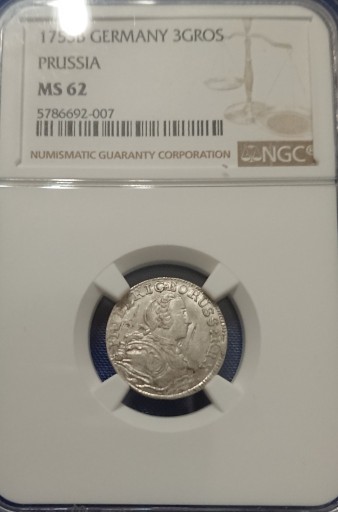 Zdjęcie oferty: 3 grosze 1753 r. Prusy-Wrocław NGC MS62