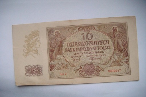 Zdjęcie oferty: Polska Banknot  10 zł.1940 r. seria J