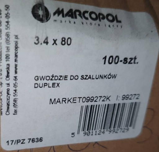 Zdjęcie oferty: Gwożdzie DUPLEX do szalunków 3,4 x 80