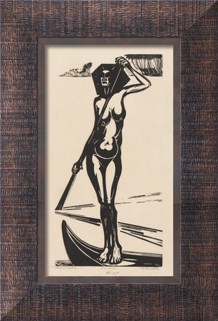 Zdjęcie oferty: Naga kobieta z wiosłem. Obraz w ramie. 72x48 cm