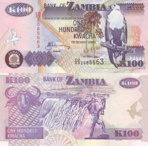 Zdjęcie oferty: Zambia 100 Kwacha 2008 UNC banknot zdj pogl