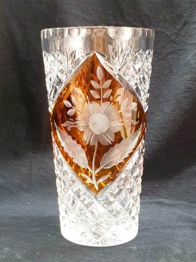 Zdjęcie oferty: Kryształowy wazon,szlif, miodowy Vintage,PRL 