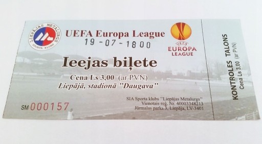 Zdjęcie oferty: bilet METALURGS Liepajas - LEGIA Warszawa 19.07.12