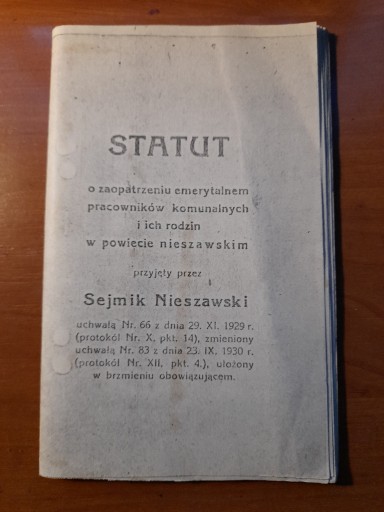 Zdjęcie oferty: Statut o zaopatrzeniu emerytalnym pracowników 1929