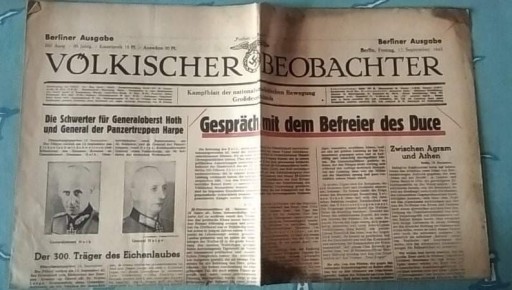 Zdjęcie oferty: Gazeta Niemiecka Volkischer Beobachter z 1943r.