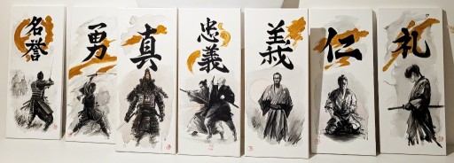 Zdjęcie oferty: BUSHIDO Zestaw 7 obrazów, akryl, samuraje, samuraj