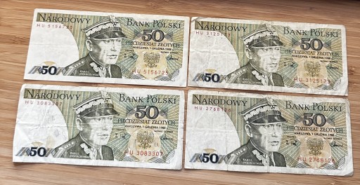Zdjęcie oferty: Komplet 4 banknotów 50zl 1988 seria HU