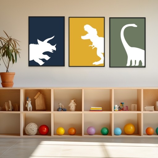 Zdjęcie oferty: 3 Plakaty Dinozaury dla Dzieci, 40x30cm w ramie